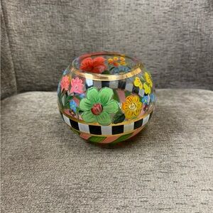 Mackenzie-Childs Flower Market Heirloom Glass Globe Vase Floral Striped Painted.